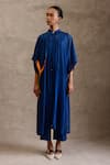 Buy_Chokhi Chorri_Blue Chanderi Silk Embroidered Sequins Collared Arush Shirt Kurta Pant Set _Online_at_Aza_Fashions