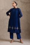 Buy_Chokhi Chorri_Blue Malai Chanderi Silk Embroidered Ari Closed Round Maya Kurta Pant Set _at_Aza_Fashions