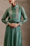 Chokhi Chorri_Green Malai Chanderi Silk Embroidered Collared Mura Shirt _Online_at_Aza_Fashions