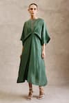 Buy_Chokhi Chorri_Green Dress Handwoven Silk Embroidered Thread Round Asmara Draped _at_Aza_Fashions