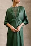 Chokhi Chorri_Green Dress Handwoven Silk Embroidered Thread Round Asmara Draped _Online_at_Aza_Fashions