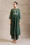 Buy_Chokhi Chorri_Green Chanderi Silk Embroidered Zari Round Kuhu Kurta With Pant _at_Aza_Fashions