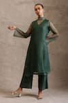 Buy_Chokhi Chorri_Green Pant Dupion Silk Embroidered Zari High Eka Kurta Set _at_Aza_Fashions