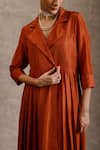 Chokhi Chorri_Orange Handwoven Silk Lapel Chaya Pleated Dress _Online_at_Aza_Fashions