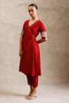 Buy_Chokhi Chorri_Maroon Chanderi Silk Embroidered Thread V-neck Diah Angarkha With Pant _at_Aza_Fashions