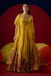 Saundh_Yellow Lehenga And Blouse Pure Silk & Cotton Printed Floral Round Nilofer Set _at_Aza_Fashions