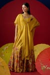 Buy_Saundh_Yellow Lehenga And Blouse Pure Silk & Cotton Printed Floral Round Nilofer Set 