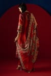 Shop_Saundh_Red Kurta Pure Silk And Cotton Printed Floral Mandarin Rei Panelled Pant Set _at_Aza_Fashions