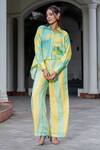 Buy_saangi by shubhangi_Yellow Crepe Printed Abstract Collar Shirt With Pant _at_Aza_Fashions