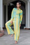 saangi by shubhangi_Yellow Crepe Printed Abstract Collar Shirt With Pant _at_Aza_Fashions