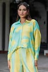 Shop_saangi by shubhangi_Yellow Crepe Printed Abstract Collar Shirt With Pant 