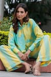 saangi by shubhangi_Yellow Crepe Printed Abstract Collar Shirt With Pant _Online