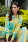 Buy_saangi by shubhangi_Yellow Crepe Printed Abstract Collar Shirt With Pant _Online