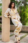 Buy_saangi by shubhangi_Yellow French Satin Printed Floral Collar Abstract Jumpsuit 