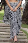 saangi by shubhangi_Black Georgette Printed Abstract Pearl Embroidered Cape With Draped Skirt Set _Online_at_Aza_Fashions