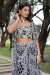 saangi by shubhangi_Black Georgette Printed Abstract Pearl Embroidered Cape With Draped Skirt Set _at_Aza_Fashions