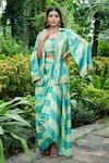 Buy_saangi by shubhangi_Green French Cape Printed Stripped Square With Draped Skirt Set _at_Aza_Fashions