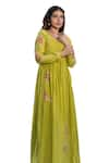 Shop_saangi by shubhangi_Green Chanderi Embroidered Thread Sweetheart Floral Anarkali _Online_at_Aza_Fashions