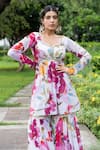 saangi by shubhangi_Multi Color Georgette Printed Floral Watercolour Peplum Top With Sharara _at_Aza_Fashions