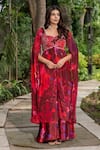 Buy_saangi by shubhangi_Multi Color Chinon Printed Floral Watercolour Flared Kurta With Pant _at_Aza_Fashions