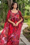 saangi by shubhangi_Multi Color Chinon Printed Floral Watercolour Flared Kurta With Pant _at_Aza_Fashions