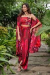 Buy_saangi by shubhangi_Multi Color Chinon Printed Floral Watercolour Cape With Draped Skirt Set _at_Aza_Fashions