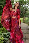 Buy_saangi by shubhangi_Multi Color Chinon Printed Floral Watercolour Cape With Draped Skirt Set 