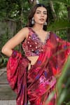 Buy_saangi by shubhangi_Multi Color Chinon Printed Floral Scallop-v Watercolour Pre-draped Saree Set 