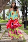 Buy_saangi by shubhangi_Multi Color Chinon Print Floral Off Shoulder Tiered Dress _at_Aza_Fashions