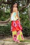 Shop_saangi by shubhangi_Multi Color Chinon Print Floral Off Shoulder Tiered Dress _at_Aza_Fashions