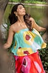 saangi by shubhangi_Multi Color Chinon Print Floral Off Shoulder Tiered Dress _Online