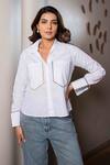 Buy_saangi by shubhangi_White Pure Cotton Collar Solid Front Button Down Shirt _at_Aza_Fashions