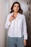 Buy_saangi by shubhangi_White Pure Cotton Collar Solid Front Button Down Shirt _Online_at_Aza_Fashions