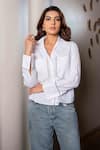 Shop_saangi by shubhangi_White Pure Cotton Collar Solid Front Button Down Shirt _Online_at_Aza_Fashions