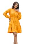 Buy_saangi by shubhangi_Yellow Pure Cotton Round Solid Gathered Dress _Online_at_Aza_Fashions