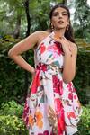 Buy_saangi by shubhangi_Multi Color Cotton Linen Print Watercolor Halter Neck Floral Bubble Dress 