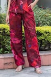 saangi by shubhangi_Wine Cotton Slub Print Floral Lapel Collar Overlap Waistcoat With Pant _Online_at_Aza_Fashions