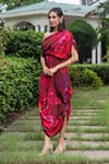 Buy_saangi by shubhangi_Wine Chinon Print Floral One Shoulder Ruched Drawstring Dress _at_Aza_Fashions