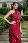 saangi by shubhangi_Wine Chinon Print Floral One Shoulder Ruched Drawstring Dress _Online_at_Aza_Fashions