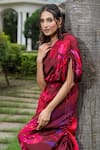 saangi by shubhangi_Wine Chinon Print Floral One Shoulder Ruched Drawstring Dress _at_Aza_Fashions