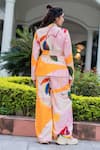 Shop_saangi by shubhangi_Multi Color Cotton Slub Hand Paint Abstract Overlap Blazer With Flared Pant _at_Aza_Fashions