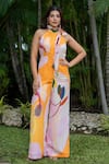 Buy_saangi by shubhangi_Multi Color French Crepe Hand Paint Abstract Collar Tie Up Jumpsuit _at_Aza_Fashions