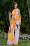 saangi by shubhangi_Multi Color French Crepe Hand Paint Abstract Collar Tie Up Jumpsuit _Online_at_Aza_Fashions