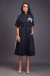 Buy_Deepika Arora_Black 100% Cotton Solid Patchwork High Neck Deer Oversized Shirt Dress _at_Aza_Fashions