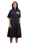 Deepika Arora_Black 100% Cotton Solid Patchwork High Neck Deer Oversized Shirt Dress _Online_at_Aza_Fashions