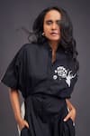 Shop_Deepika Arora_Black 100% Cotton Solid Patchwork High Neck Deer Oversized Shirt Dress 