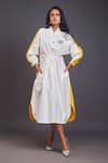 Deepika Arora_White 100% Cotton Solid Patchwork High Neck Paw Shirt Dress _at_Aza_Fashions