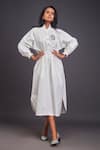 Buy_Deepika Arora_White 100% Cotton Solid Patchwork High Neck Cheeta Oversized Shirt Dress _at_Aza_Fashions