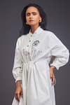 Deepika Arora_White 100% Cotton Solid Patchwork High Neck Cheeta Oversized Shirt Dress _Online_at_Aza_Fashions