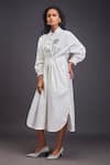 Buy_Deepika Arora_White 100% Cotton Solid Patchwork High Neck Cheeta Oversized Shirt Dress _Online_at_Aza_Fashions